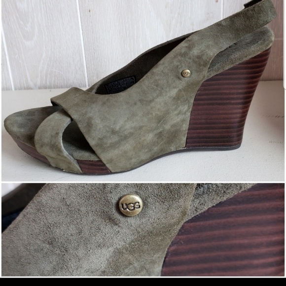 UGG Shoes - Ugg Wedge Sandal Olive Green Leather Upper 5
